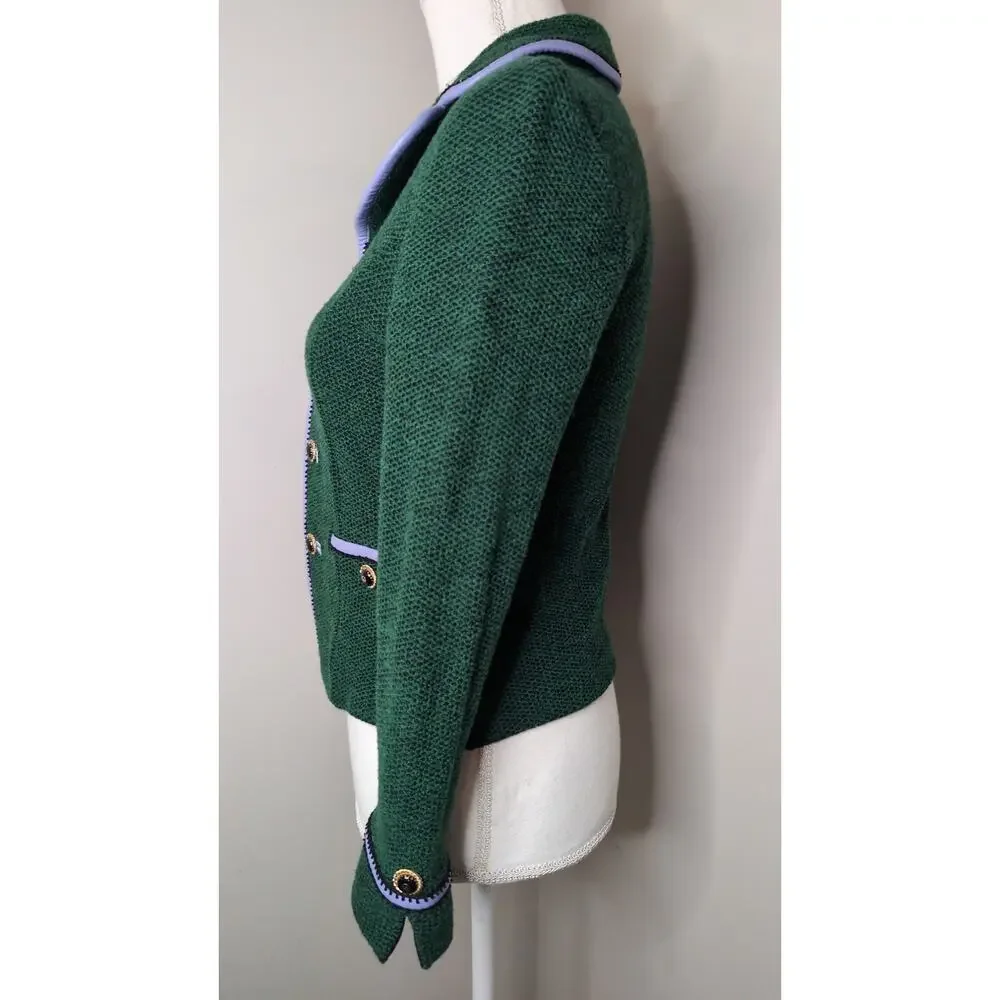 St John Santana Knit Blazer Green Gold Button Preppy Luxury Career Jacket - Picture 3 of 11